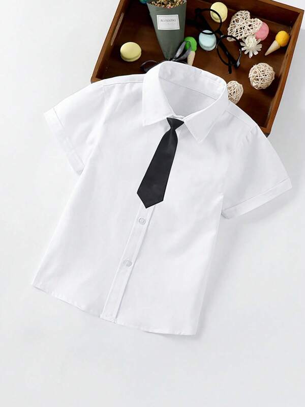 Set de 2 piezas: Camisa de vestir de unicolor + Corbata elegante para niño, Traje para niños, Verano