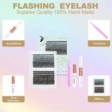 INSTKEE 30D+40D Cluster Self-Grafting False Eyelashes Set, 240pcs Natural Style False Eyelashes Set, Mixed Length 9-16mm, D Curl False Eyelashes With False Eyelash Glue Tweezers, Remover And Grafting Tools, Suitable For Beginners,Back To School