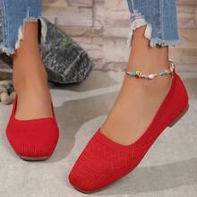 Women'S Black Woven Fabric Slip-On Flats - Casual Square Toe Shoes For Indoor & Outdoor Wear, All-Season Comfort With Rubber Sole, Breathable & Stylish Design - 咖啡色 - 查看 2