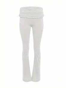 Women's Yoga Flare Pants, Solid Color Ruffled Low Waist Fitness Bootcut Leggings Workout Skinny Trousers - 白色 - 查看 5