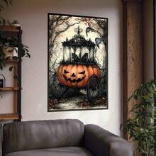 1 幅南瓜马车壁画万圣节印刷帆布画秋季海报怪异哥特式装饰卧室客厅办公室房间装饰无框 - 彩色 - 查看 3