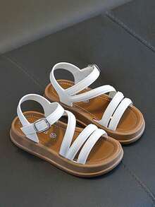 1 Par de Sandalias  para Niñas,Estilo Princessa, Minimalista y Lindo, con Suelas Suaves Antideslizantes, Moda para Playa , Diseño Puff Moderno, Cómodas y Elegantes con Cierre - Blanco - Ver 4