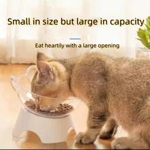 1个防滑塑料宠物碗，猫食碗，颈部保护碗，加高猫咪倾斜食碗，15度角塑料猫托盘，可爱猫耳设计，易于清洁，保护宠物颈部，促进健康消化和良好姿势。适用于猫狗 - 耐用宠物用品。 - 無色 - 查看 6