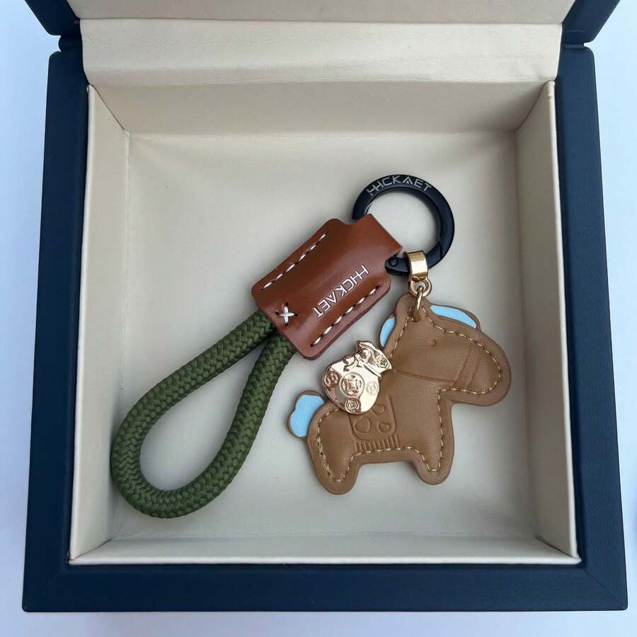 Car Keychain - [Serie Diventa Ricco Ora] Corda gialla in pelle marrone + cavallo marrone - Visualizzare 1