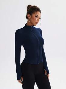 Modest Activewear,Academic Chic Jacket,Long Sleeve With Thumbholes, Comfort-Stretch For Dance/Pilates,Waist-Cinching Zip Front + Low Neckline, Street-To-Studio,Sculpting Seams,Full-Coverage Cut With Slim Silhouette,Long Sleeve Zip Front With Thumbholes, Tummy-Control,Chest-Enhancing Darts,360° Stretch Construction,Anti-Slip Zip Guard,Women's Slim-Fit Zip Jacket