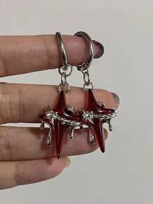 1 Pair Gothic Style Red Star Chain Cross Earrings, Red Crystal Spider Earrings, Punk Style Heart Cross Earrings, Fashionable Korean Design - Multicolor - View 5