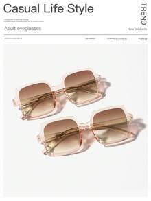 2 件女士亚克力休闲方形框架时尚眼镜适合假日外出和日常生活着装方形墨镜 - 彩色 - 查看 4