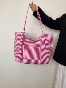 条纹休闲大容量简约购物手提袋，适合购物、度假、大学