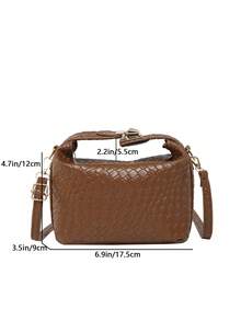 Bolsa feminina francesa de alta qualidade, modelo 2025, em tecido trançado, estilo western, com textura exclusiva, ideal para o dia a dia e versátil como bolsa tote. - Castanho - Ver 8