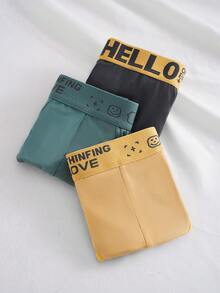 4 sztuki/opakowanie: męskie majtki w losowym kolorze, modny pas z asymetrycznym napisem "HELLO", wygodne, miękkie, elastyczne - Szary - Zobacz 3