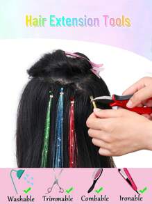48Inches Glitter Rainbow Tinsel Hair Extension With Tool Mixed Colors Hair Extension Tinsel Kit Glitter Rainbow Hair Extensions For Women And Girls Pride Month Activities Accessories