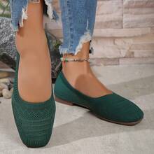 Women'S Black Woven Fabric Slip-On Flats - Casual Square Toe Shoes For Indoor & Outdoor Wear, All-Season Comfort With Rubber Sole, Breathable & Stylish Design - 咖啡色 - 查看 3