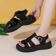 女士厚底凉鞋 2025 年夏季新款百搭运动休闲中跟罗马凉鞋