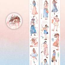 1 Roll Hand-Painted Artistic DIY Decorative Vintage Washi Tape, Life Series, Suitable For Gifts, Office, Home, Marking, Labeling, Classroom, Entertainment Toys, Student Planner Creative Retro DIY Decorative Stickers, School Supplies, Back To School
