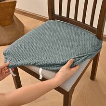Chair Covers With Elastic Straps Solid Jacquard Stretch Dining Chair Slipcovers Decorative Seat Protector For Kitchen Home - Light Grey - View 2