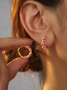 2pcs Minimalist Design Pearl Hoop Earrings, Refined & Vintage Style For Women Daily Wear