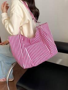 条纹休闲大容量简约购物手提袋，适合购物、度假、大学