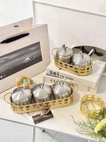 1套304不锈钢调味罐，带金色架子 - 金色不銹鋼調味罐配蕾絲架 - 查看 10