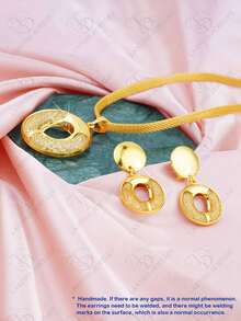 2 cái/bộ thời trang mới cho phụ nữ thiết kế hình tròn rỗng khảm bộ trang sức mạ vàng 24K với 1 vòng cổ và 1 đôi bông tai, lý tưởng cho các bữa tiệc, đám cưới, ngày lễ tình nhân, ngày của mẹ và các món quà ngày lễ khác, mẹ, mẹ, ngày của mẹ, quà tặng - Vàng - Xem 1