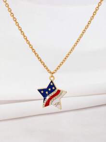 1pc Fashionable American Independence Day Red White Blue Star/Water Drop Shaped Pendant Necklace, European And American Creative Design - Multicolor - View 1