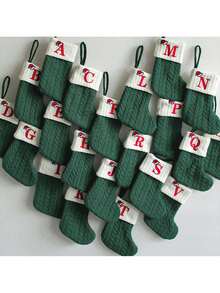 قطعة واحدة من الجوارب المحبوكة الزخرفية، كيس هدية مطرز بشكل حرف حلوى، جورب عيد الميلاد الأخضر كيس هدية، عيد الميلاد - أخضر - مشاهدة 4
