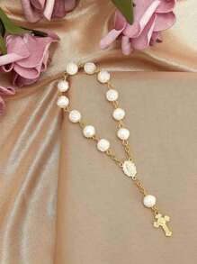 30pcs/Set Rose Beaded Bracelet, Acrylic 3D Rose Bead Rosary Chain Bracelet, Comes With Organza Bag, Suitable For Baptism, First Communion, Party Favors, Weddings And Other Celebrations