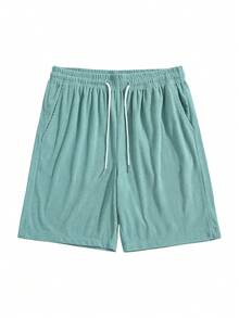 Men's Fitted Straight Casual Corduroy Shorts, Summer - Green - View 3
