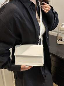 New Women's Solid Color PU Shoulder Bag, Simple Fashion Crossbody Square Bag With Detachable Adjustable Strap - White - View 2