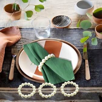 2/6/12pcs Faux Pearl Decor Napkin Ring,Dining Table Decor ,Napkin Decoration,Suitable For Wedding, Lunch, Christmas, Dinner Party & Buffet