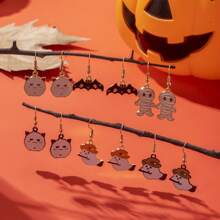 1 par/6 pares de pendientes novedosos y de moda con diseños de gato, murciélago, momia y escoba de bruja para mujeres, regalos de fiesta de Halloween para amigos