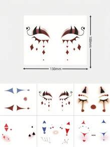 6 Blatt Clown Gesicht Tattoo Halloween temporäre Tattoos, erschreckende Augenschatten Tattoos, Clown Make-up Halloween Gesichtstattoo Aufkleber für Karneval, Totenfest, Cosplay und Festivitäten