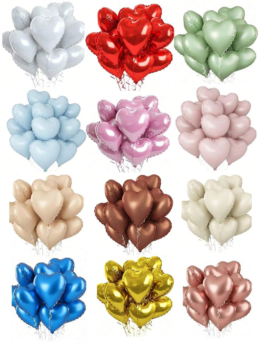 MECRLA 10 个 12 种颜色 17.7 英寸心形气球、背景墙装饰气球、情人节礼物气球、婚礼、求婚装饰气球、铝箔心形气球、礼品气球、室内外摄影气球、爱情气球、惊喜气球、周年纪念气球