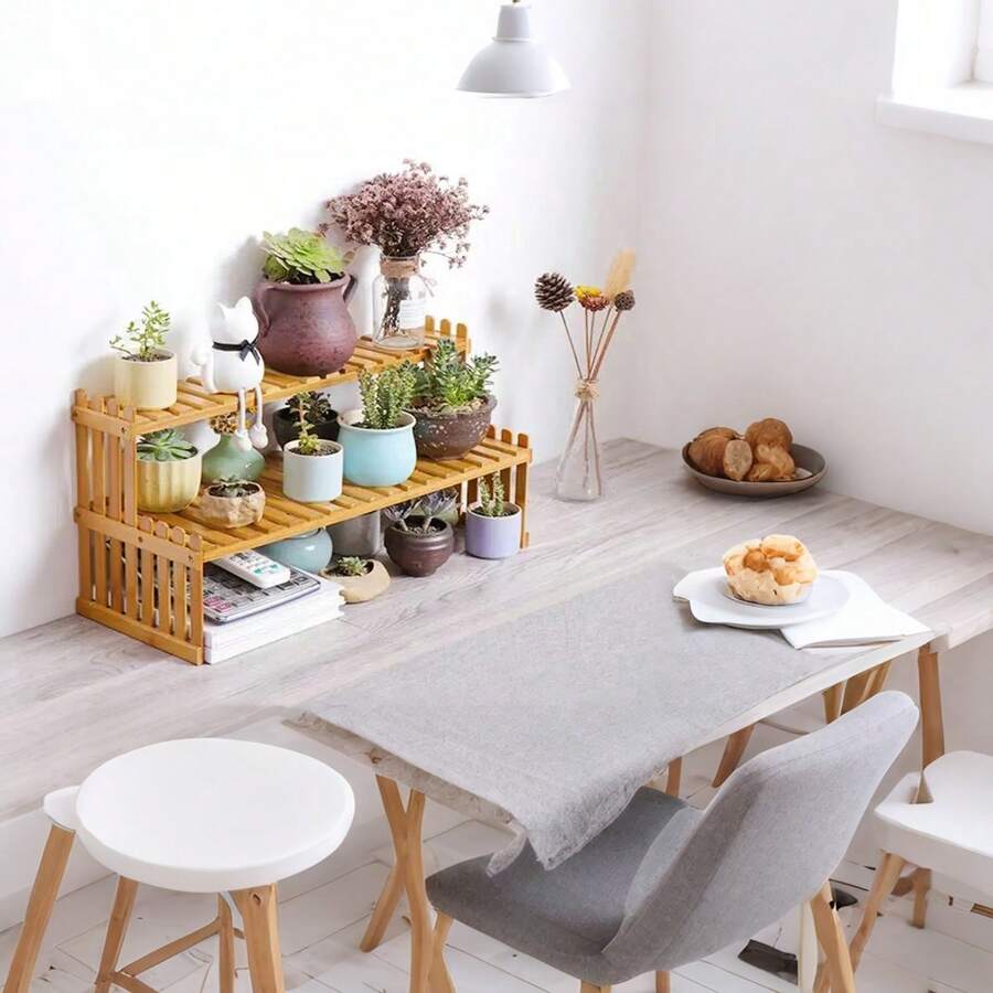 Support organiseur de plantes de bureau en bambou