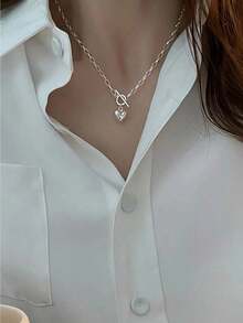 Collar de cadena de plata esterlina elegante con colgante en forma de hebilla de amor, diseño exclusivo de cadena de clavícula para mujer, regalo de San Valentín - Collar de amor con hebilla OT - Ver 7