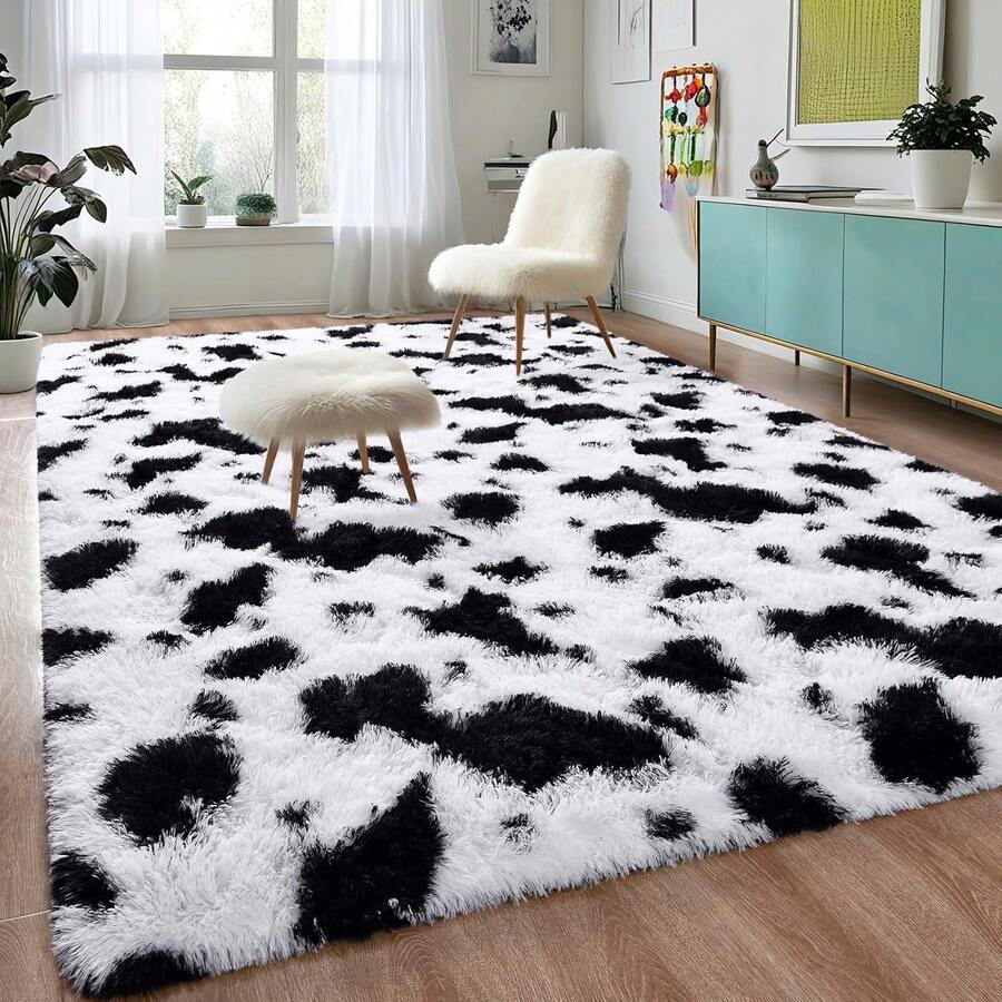 DweIke Fluffy Black White Rugs For Bedroom Living Room, 3x5 Feet Soft ...
