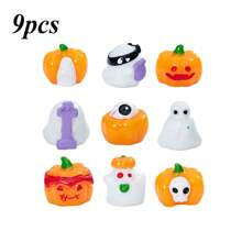 9pcs Halloween Pumpkin, Ghost & Goblin Miniature Decorative Items For Desktop Ornament