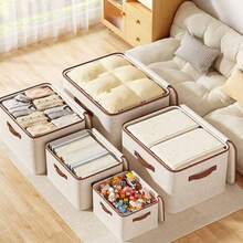 1PC Tianshan Linen Zipper Box Quilt Storage Box, Household Fabric Storage Box Large Storage Box Bedroom Zipper Storage Box Clothes Storage Box With Lid - Beige - View 1