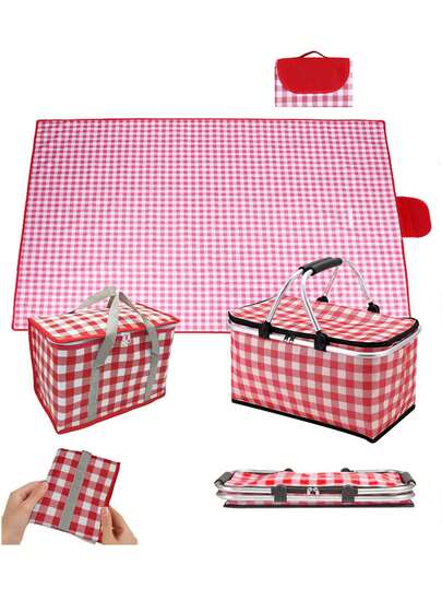 Cesta de picnic de 28L y 36L con manta de 5,9x7,9 pulgadas para parejas, 4-6 personas, bolsas de enfriamiento plegables y aisladas con asas, accesorios para camping, artículos esenciales para ir de excursión, regalo de verano