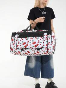New Versatile Cherry Accent Travel Bag, Simple Large Capacity Shoulder Hand Carry Bag, Casual Foldable Outdoor Short Trip Bag, Storage Bag, Shoulder Crossbody Bag
