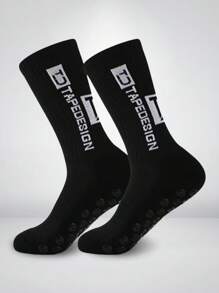 1 Pair Of Grippy Soccer Socks Men's Non-Slip Sports Socks Double Latex Grippy Non-Slip Mid-Calf Sports Socks For Soccer, Trampoline, Running, Hiking, Fitness, Baseball, Basketball, Tennis, Moisture Wicking