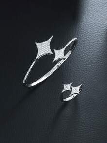 1套铜中东流行满钻大号和小号太阳星手链+戒指闪亮优雅手链戒指套装 - 滿鑽大小芒星手環+戒指 - 查看 7