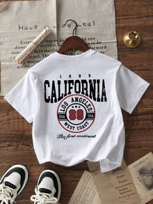 1 Stück Mädchen Lässig s-Pullover mit rundem Ausschnitt und Kurzarm, mit Druckmotiv, Sommer, für Studenten geeignet