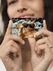 1 件招财猫信用卡装饰贴纸，太阳镜橙猫美元 PVC 卡创意个性化超薄防指纹保护皮套，品质卓越，耐刮擦，适合女性男性，小型芯片卡，银行卡，信用卡，交通卡，学生校园卡 DIY 装饰，最可爱宠物清单，宠物爱好者必买，返校，学校用品 - 彩色 - 查看 2