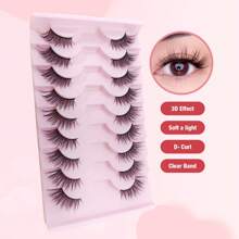 9 Pares de Cílios Postiços Estilo Olho de Gato Curtos e Macios de Fio e Meia Pálpebra, Falsos de Mink 3D, Adequados para Maquiagem Natural, Tiras de Cílios, Cílios, Cílios Postiços