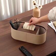 1pc PU Leather Tissue Box With Tissue Dispenser, Desktop Tissue Storage Box, Multi-Function Tissue Dispenser, Remote Control Holder, Suitable For Office/Car/Home - 1pc - View 12