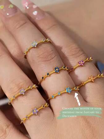 1pc Personalized Custom Gemstone Ring - Custom December Birthstone Small Flower Open Ring Custom Women's Fashion Ring As A Birthday Gift/Christmas Gift/Thanksgiving Gift/New Year Gift For Friends/Family/Partner