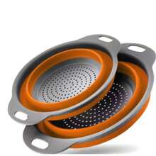 Silicone Folding Drain Basket Fruit Vegetable Washing Basket Foldable Strainer Colander Collapsible Drainer Kitchen Storage Tool - Naranja - Ver 1