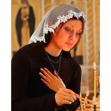 Bozidol Women Girls First Holy Communion JHS Chalice Embroidery Lace Mantilla Chapel Veils For Church Catholic Head Coverings - White - View 7