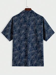 Herren Kurzarm Poloshirt mit Blume Muster, modisch für den Sommer - Blau - Übersicht 3