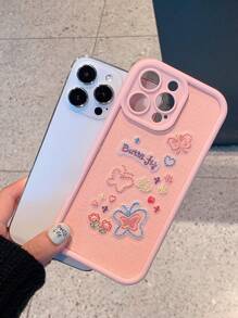 Funda antichoque para teléfono con bordado creativo de flor con forma de corazón y lazo, compatible con Apple y otros smartphones